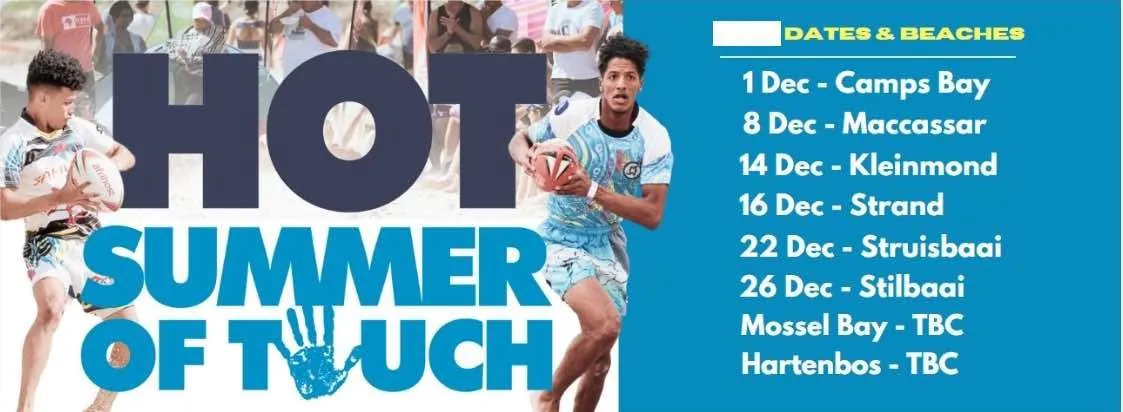 A banner reading Hot summer of touch, with a list of dates and beaches.