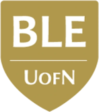 A gold shield-shaped badge reading BLE above a thin line and UofN.